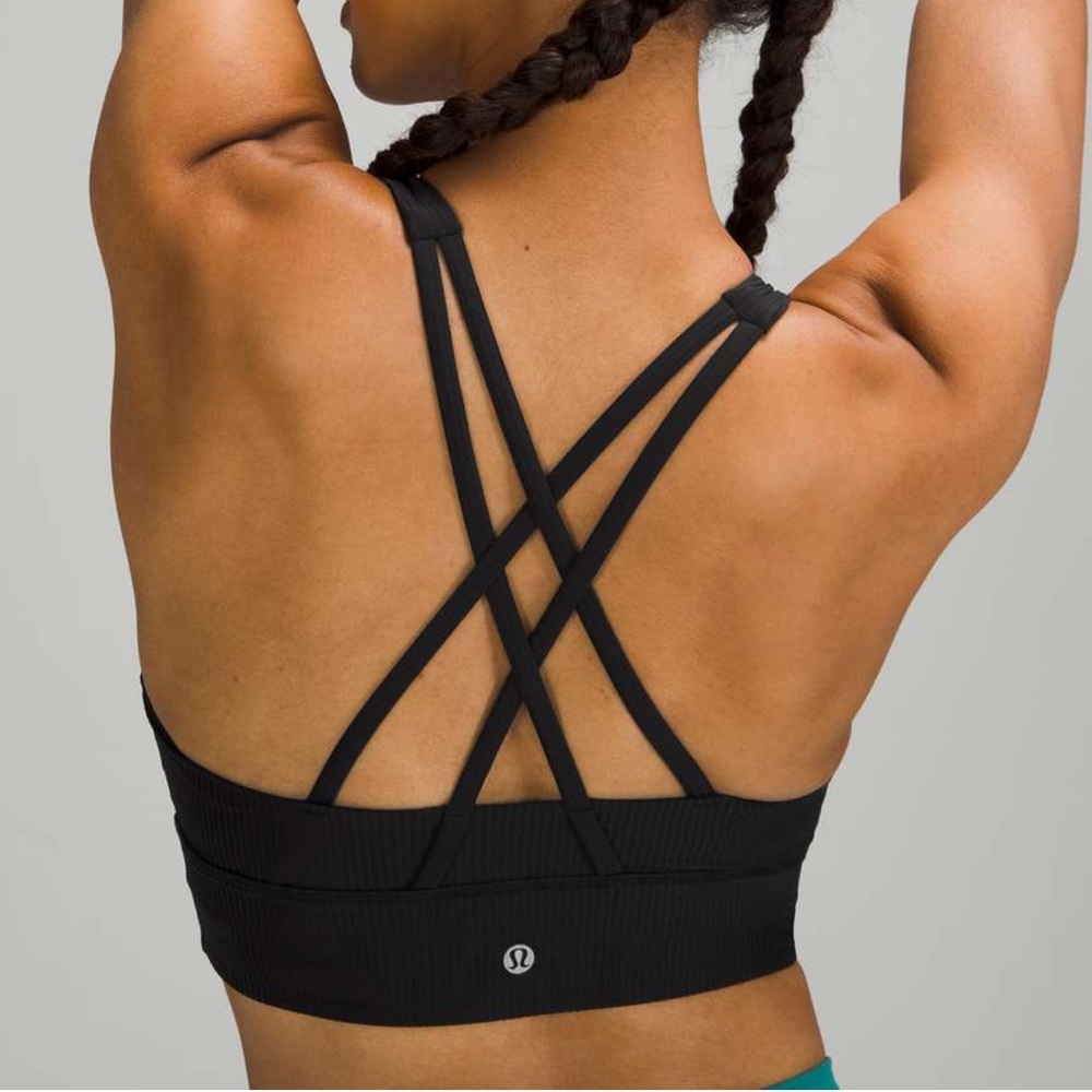 Lululemon Energy Bra High Neck Long Line Rib 🖤 B–D Cup 🖤 Size 10 🖤 Black